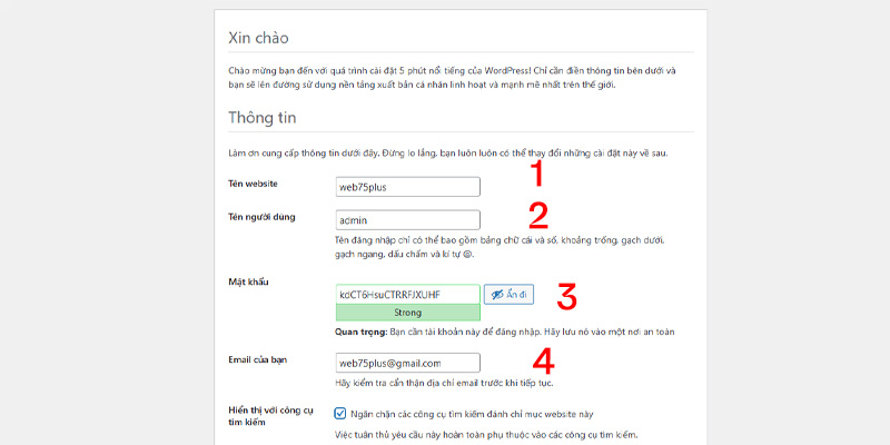 bước 3.3 - điền thông tin trang web